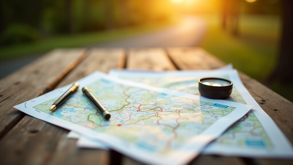 Ištiesti žemėlapiai ir kompasas ant stalo, turistinis turizmo planavas